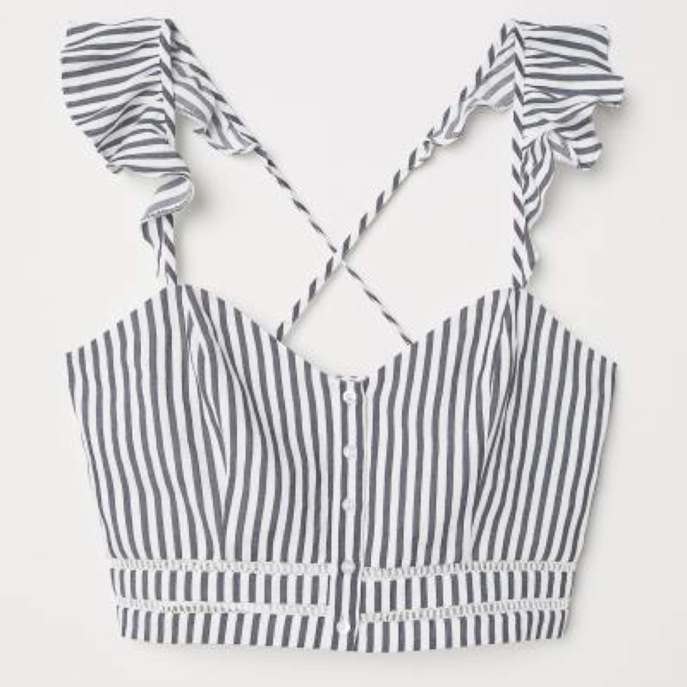 Ruffle Striped Bustier Blue & White H&M Crop Top 2 - Picture 4 of 4